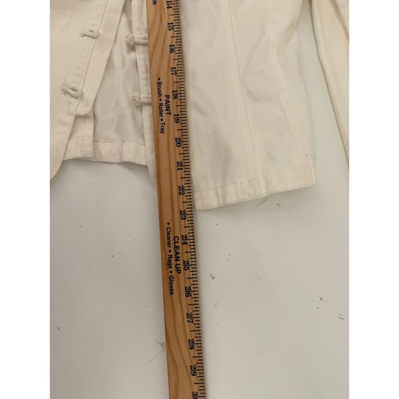 Lauren Jeans Co Lauren Denim Jacket Medium White Mandarin Collar Frog Button - Picture 11 of 16